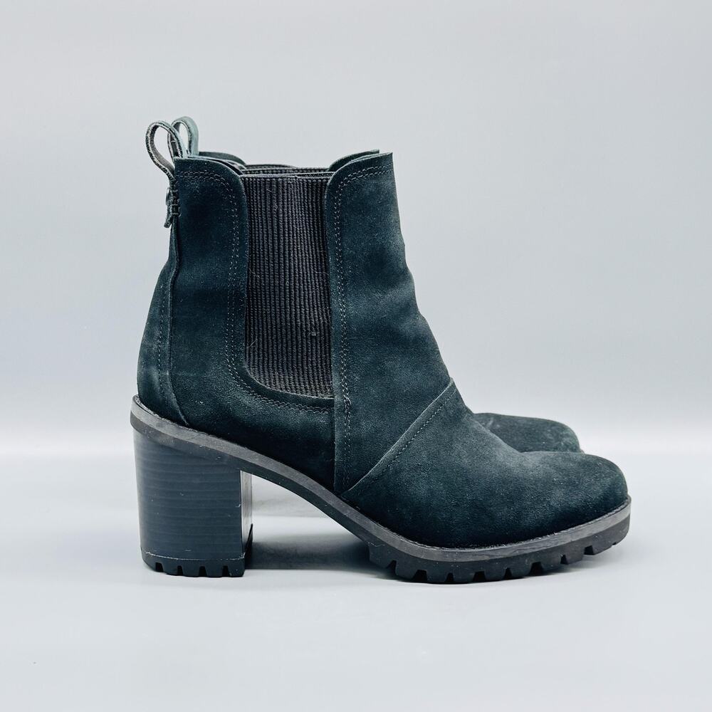 UGG Boots Womens 8 Black Suede Chelsea Lug Sole Ankle Block Heel Booties